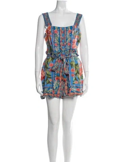 Pre-owned Farm Rio Floral Print Square Neckline Romper In Pink