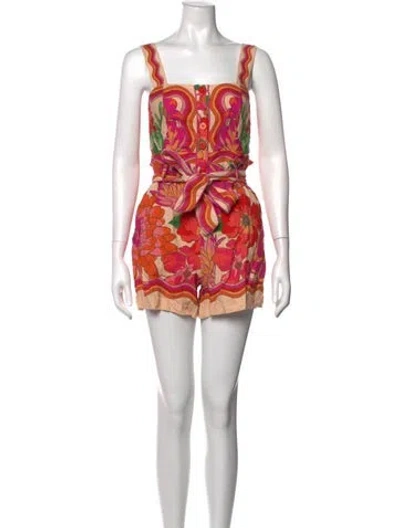 Pre-owned Farm Rio Floral Print Square Neckline Romper In Purple