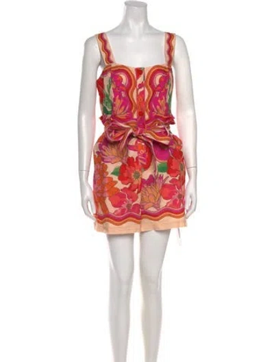 Pre-owned Farm Rio Floral Print Square Neckline Romper In Red