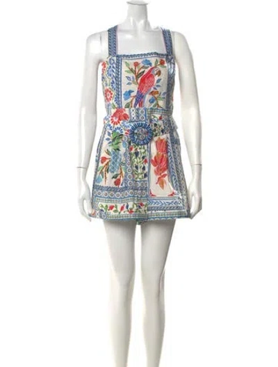 Pre-owned Farm Rio Floral Print Square Neckline Romper W/ Tags In Neutral