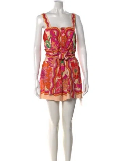 Pre-owned Farm Rio Floral Print Square Neckline Romper In Yellow
