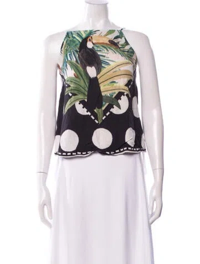 Pre-owned Farm Rio Floral Print Square Neckline Top In White