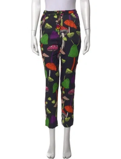 Pre-owned Farm Rio Floral Print Straight Leg Pants In Black