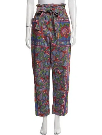 Pre-owned Farm Rio Floral Print Straight Leg Pants In Blue