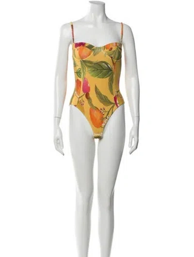 Pre-owned Farm Rio Floral Print Strapless Bodysuit In Yellow