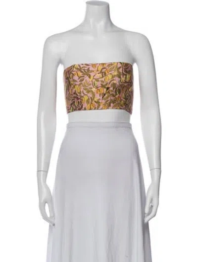 Pre-owned Farm Rio Floral Print Strapless Crop Top W/ Tags In Purple