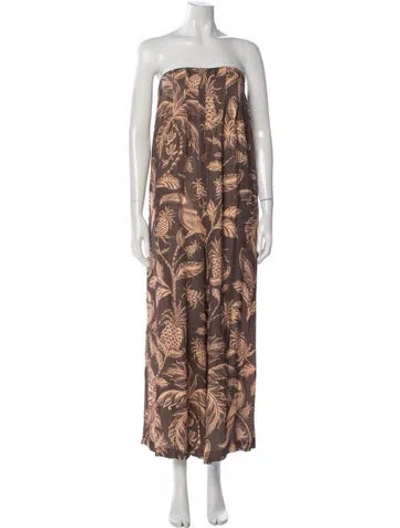 Pre-owned Farm Rio Floral Print Strapless Jumpsuit In Brown