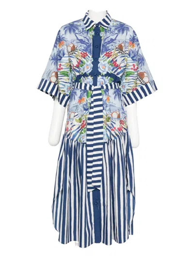 Farm Rio Floral-print Striped Dress In Multi