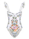 Farm Rio Sweet Bloom Bouquet Swimsuit In White