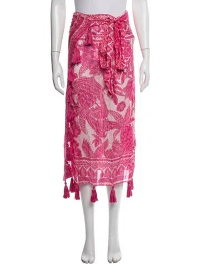 Pre-owned Farm Rio Floral Print Tassel Accents Cover-up In Pink