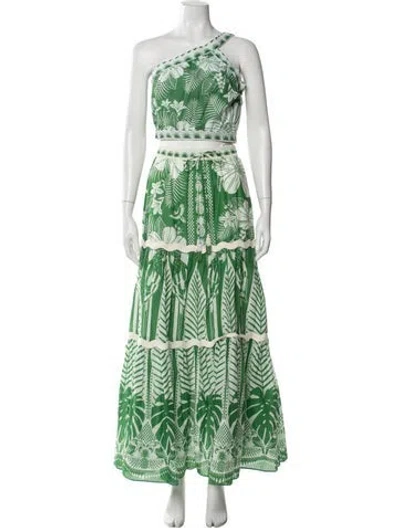 Pre-owned Farm Rio Floral Print Tassel Accents Skirt Set In Green