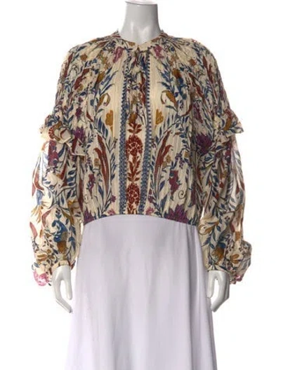 Pre-owned Farm Rio Floral Print Tie Neck Top In Multi