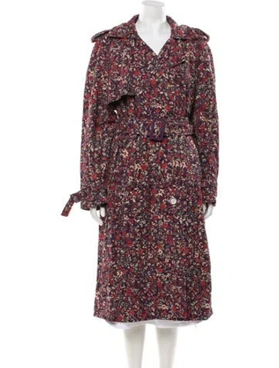 Pre-owned Farm Rio Floral Print Trench Coat W/ Tags In Purple