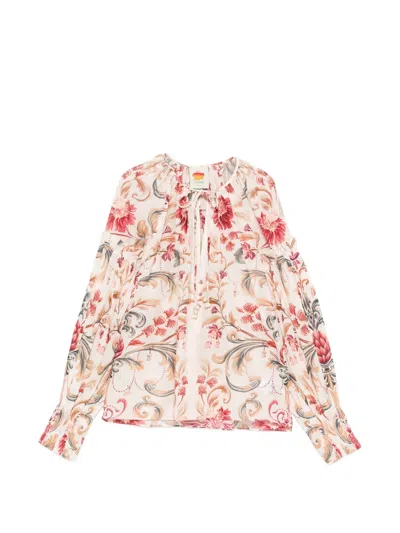 Farm Rio Floral Print Cotton Shirt With Pleated Cuffs For Women In Multi