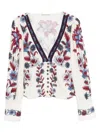Farm Rio Floral-print V-neck Blouse In White