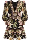 Farm Rio Surreal Flowers Long Sleeve Mini Dress In Black In Multicolor