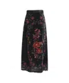Farm Rio Floral Print Velvet Skirt In Black