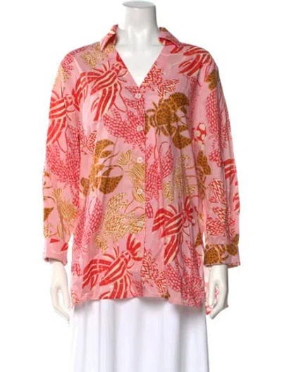 Pre-owned Farm Rio Floral Print V-neck Blouse In Pink
