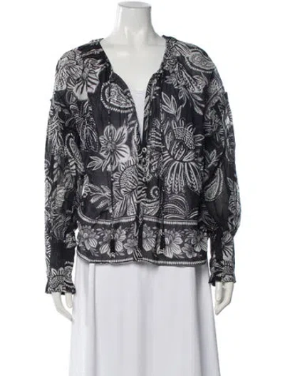 Pre-owned Farm Rio Floral Print V-neck Blouse W/ Tags In Multi