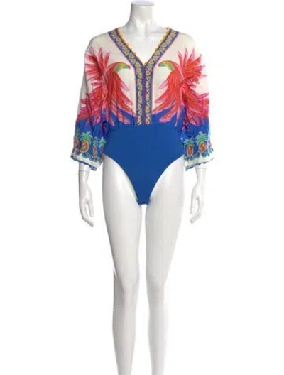 Pre-owned Farm Rio Floral Print V-neck Bodysuit In Pink