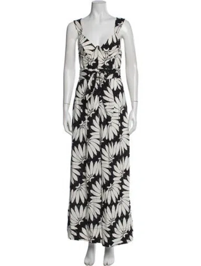 Pre-owned Farm Rio Floral Print V-neck Jumpsuit In Black/white