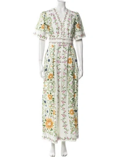 Pre-owned Farm Rio Floral Print V-neck Jumpsuit In Multi