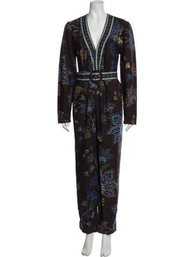 Pre-owned Farm Rio Floral Print V-neck Jumpsuit In Multi