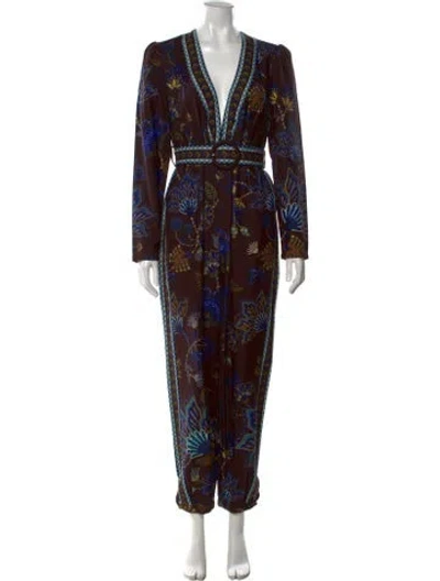 Pre-owned Farm Rio Floral Print V-neck Jumpsuit In Multi
