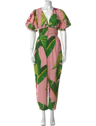 Pre-owned Farm Rio Floral Print V-neck Jumpsuit In Multi