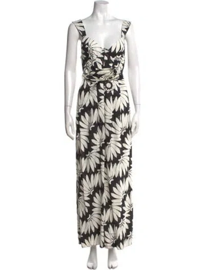 Pre-owned Farm Rio Floral Print V-neck Jumpsuit In Multi