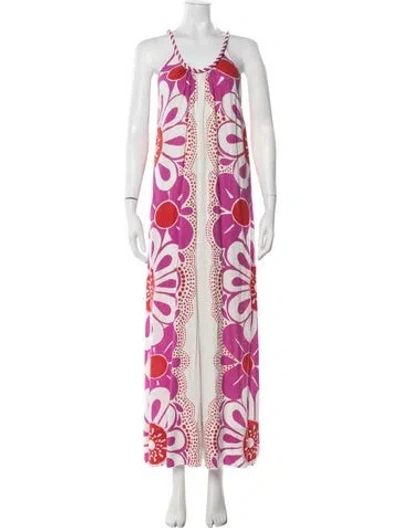 Pre-owned Farm Rio Floral Print V-neck Jumpsuit In Multicolor
