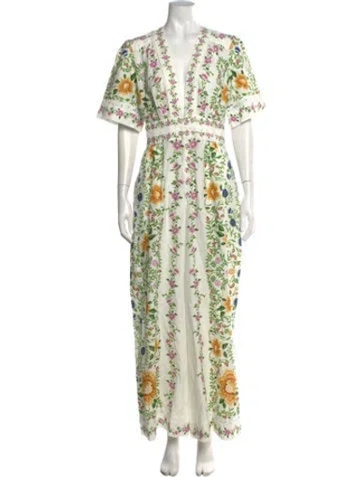 Pre-owned Farm Rio Floral Print V-neck Jumpsuit In Multicolor