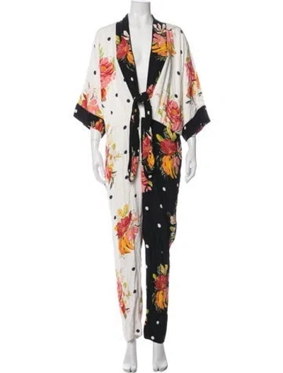 Pre-owned Farm Rio Floral Print V-neck Jumpsuit In Multicolor