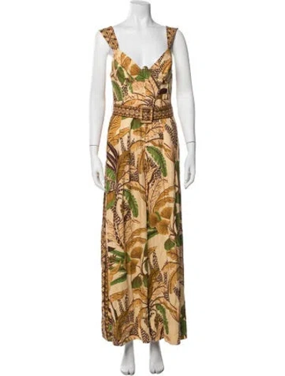 Pre-owned Farm Rio Floral Print V-neck Jumpsuit In Multicolor