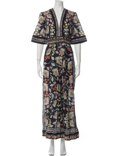 Pre-owned Farm Rio Floral Print V-neck Jumpsuit In Multicolor