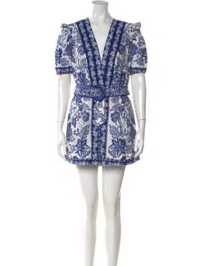 Pre-owned Farm Rio Floral Print V-neck Jumpsuit In Neutrals