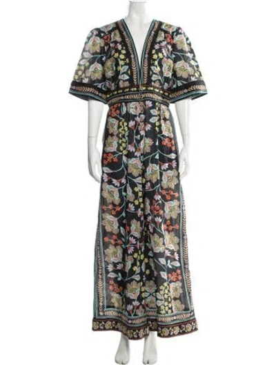 Pre-owned Farm Rio Floral Print V-neck Jumpsuit W/ Tags In Multi