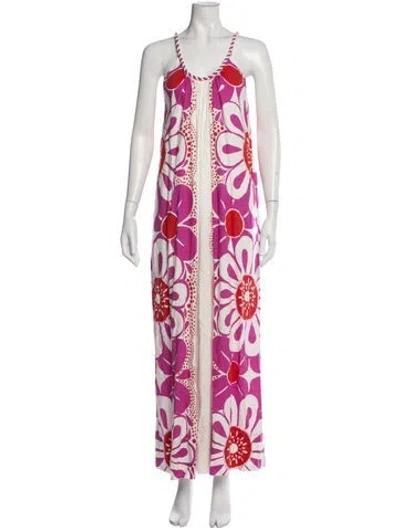 Pre-owned Farm Rio Floral Print V-neck Jumpsuit In White