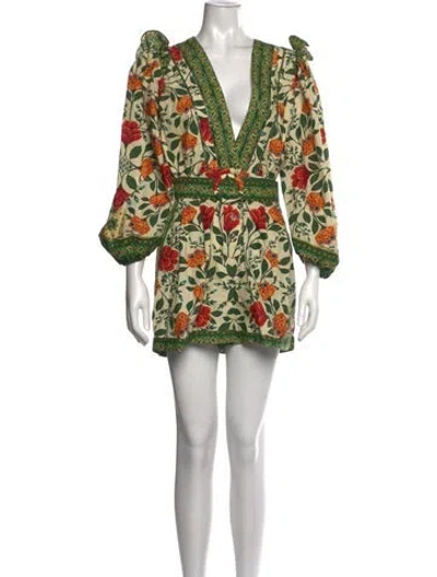 Pre-owned Farm Rio Floral Print V-neck Jumpsuit In White