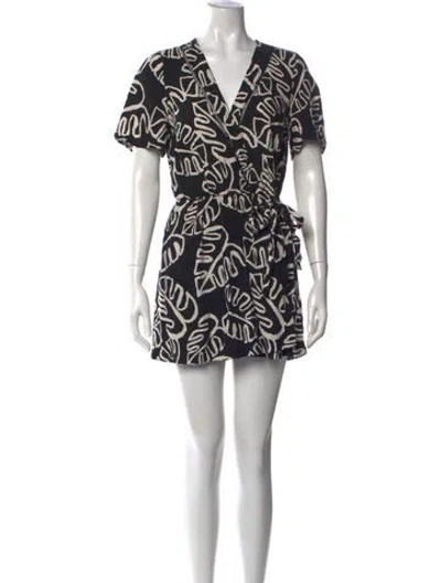 Pre-owned Farm Rio Floral Print V-neck Romper In Black