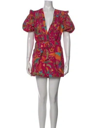 Pre-owned Farm Rio Floral Print V-neck Romper In Pink