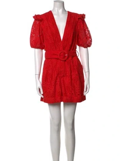 Pre-owned Farm Rio Floral Print V-neck Romper In Red