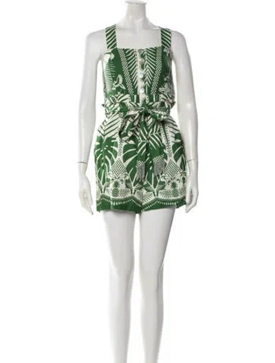 Pre-owned Farm Rio Floral Print V-neck Romper W/ Tags In Green