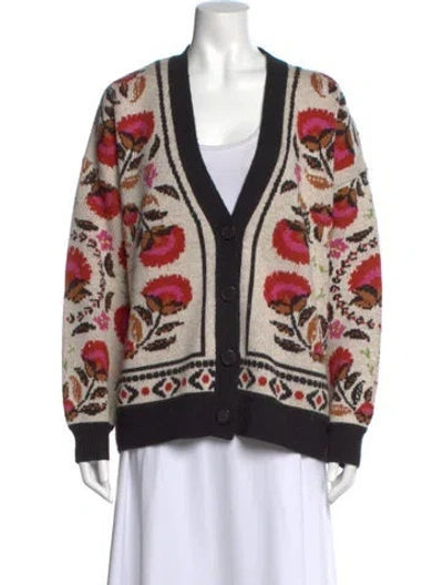 Pre-owned Farm Rio Floral Print V-neck Sweater In Black