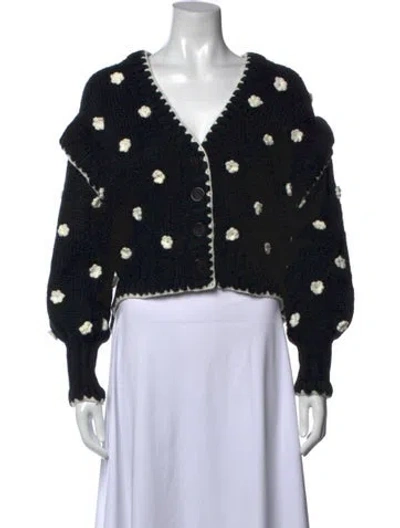 Pre-owned Farm Rio Floral Print V-neck Sweater In Black