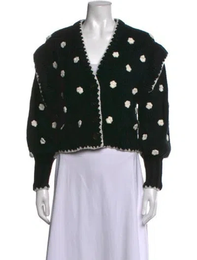 Pre-owned Farm Rio Floral Print V-neck Sweater In Black