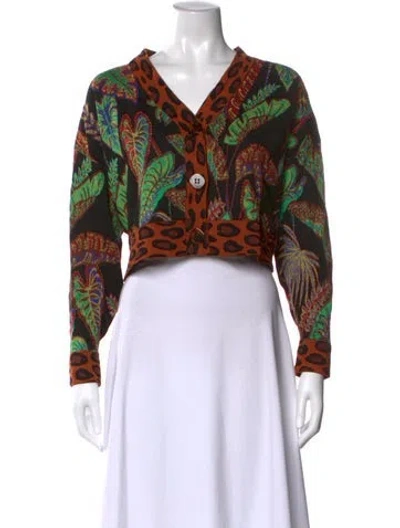Pre-owned Farm Rio Floral Print V-neck Sweater In Blue