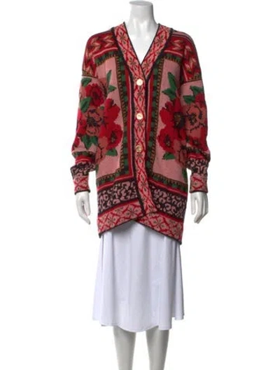 Pre-owned Farm Rio Floral Print V-neck Sweater In Blue/red