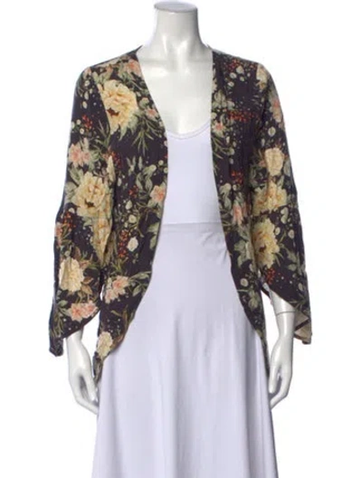 Pre-owned Farm Rio Floral Print V-neck Sweater In Grey