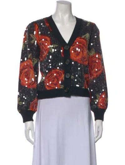 Pre-owned Farm Rio Floral Print V-neck Sweater In Multi